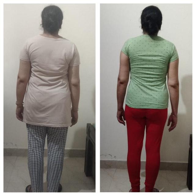 Back view before and after weight loss transformation showing improved back and shoulder tone