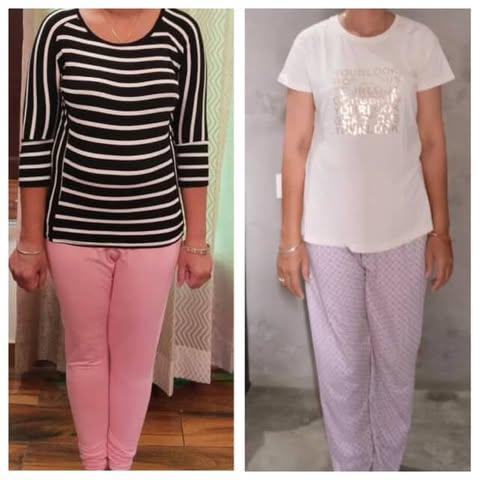 Front view before and after body transformation showing a reduced overall size