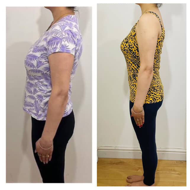 Before and after body transformation showing slimmer waist and torsoafter GC Diet weight loss program