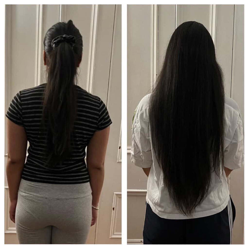 Before and after hair growth and length transformation back view – Gurleen Chopra client success