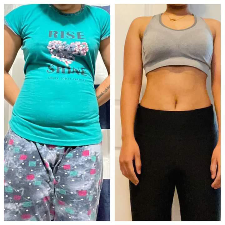 Before and after tummy toning and weight loss front view – GurleenChopra wellness program client