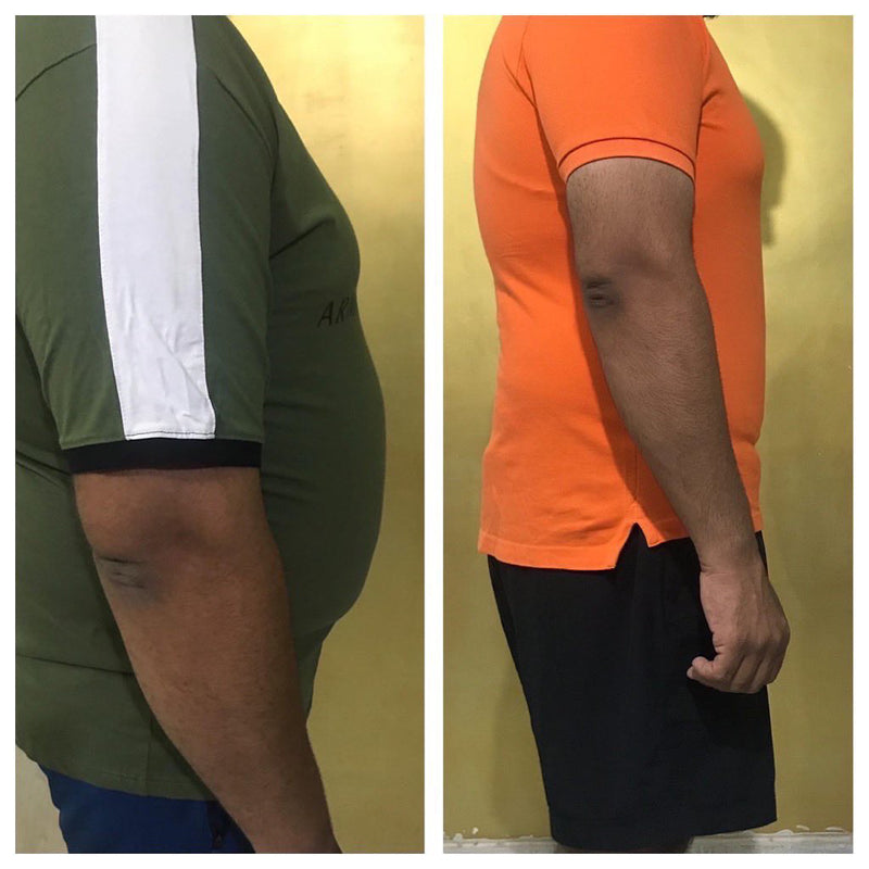 Before and after male weight loss side profile – GC diet and fitness transformation