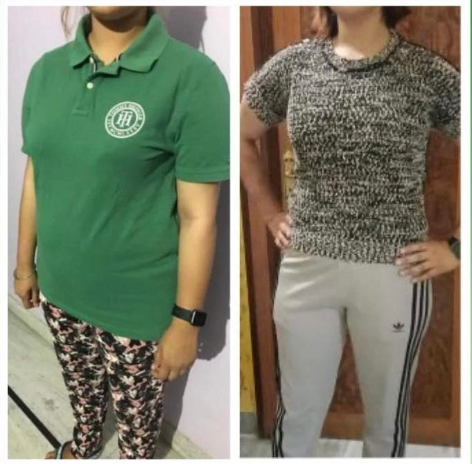 Before and after weight loss front view transformation – GC Diet client"