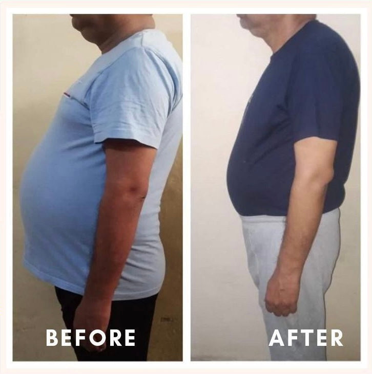 Before and after male weight loss side profile transformation – GC Diet client