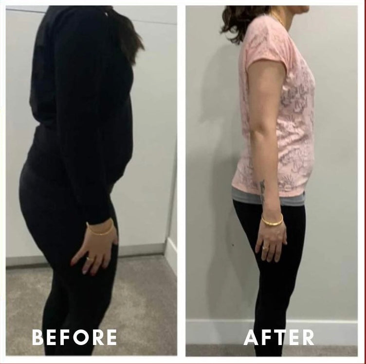 Before and after weight loss side profile – GC Diet client result"