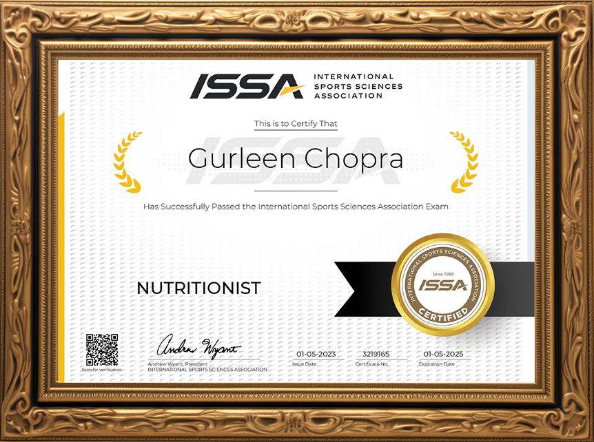 ISSA USA nutrition certificate of Gurleen Chopra